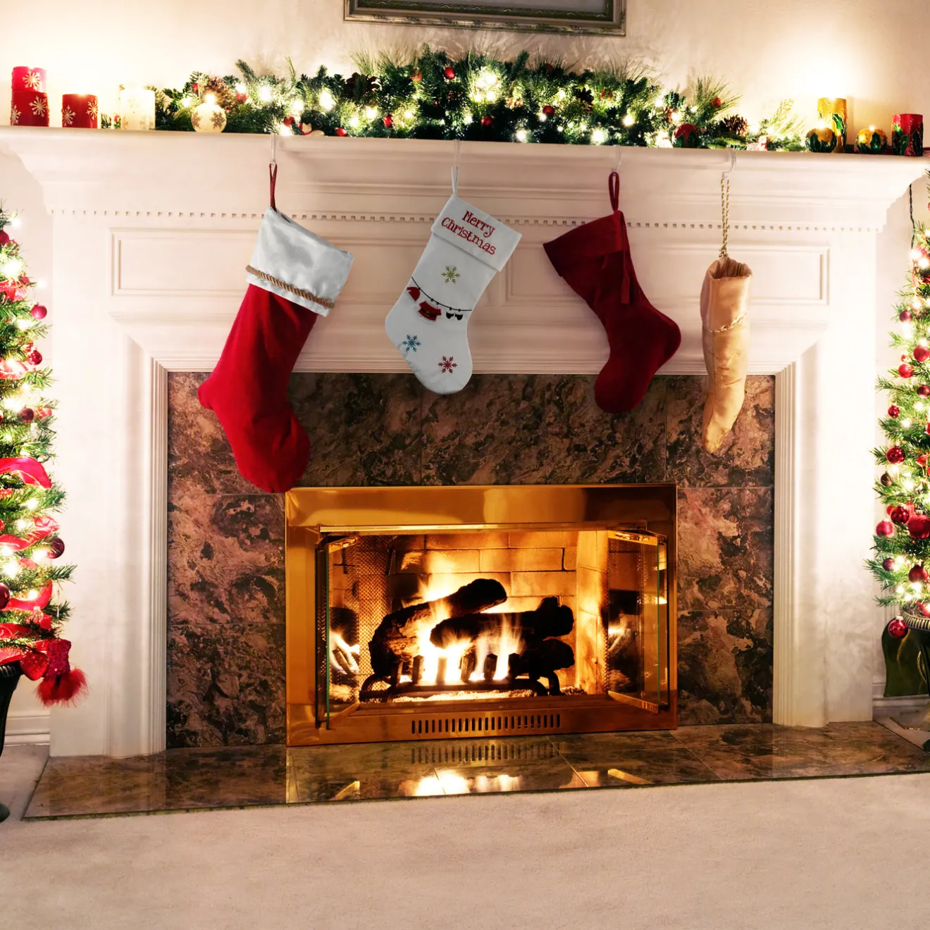 Discount 18 in. White Merry Christmas Stocking with Snowflakes Stockings