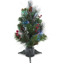 Hot 18 in.Pre-Lit Fiber Optic Crestwood Tree Full|Pre-Lit