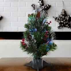 Hot 18 in.Pre-Lit Fiber Optic Crestwood Tree Full|Pre-Lit