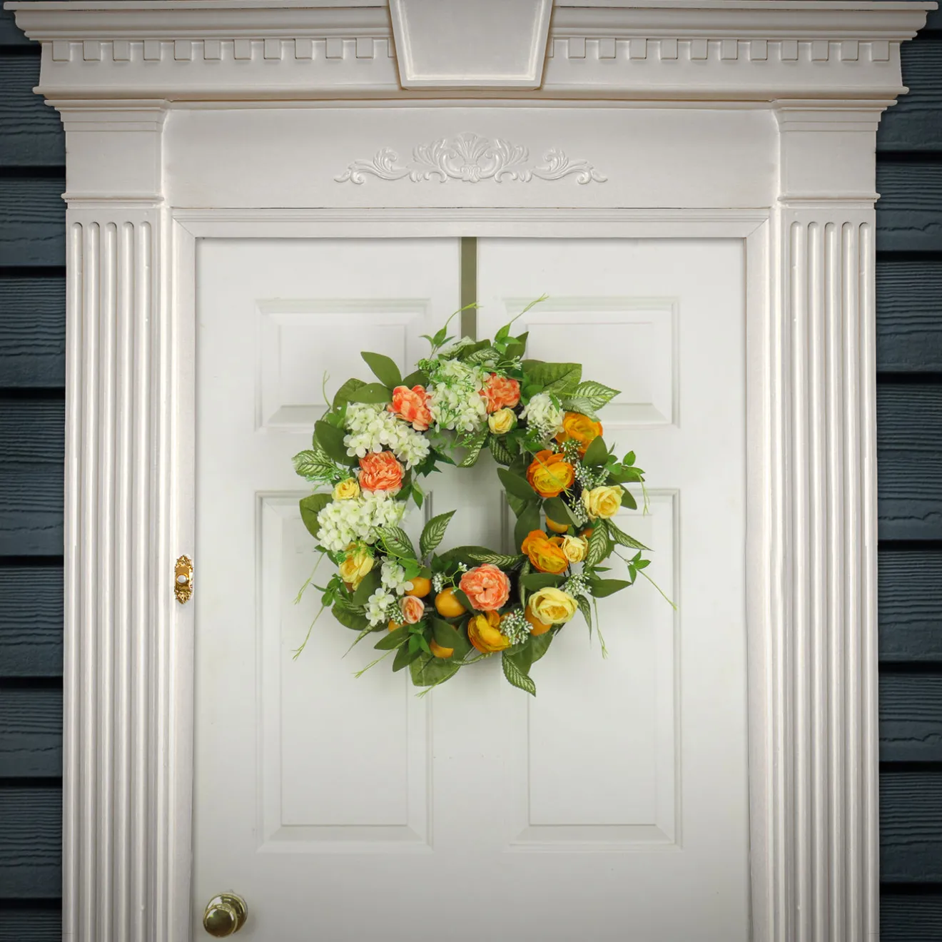 Best 24 in.Spring Wreath with Lemons, Hydrangeas, and Buttercups Wreaths