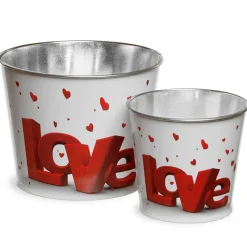 Online 2 Piece Valentine's 'LOVE' Tin Pots Decorated with Red Hearts Decorations
