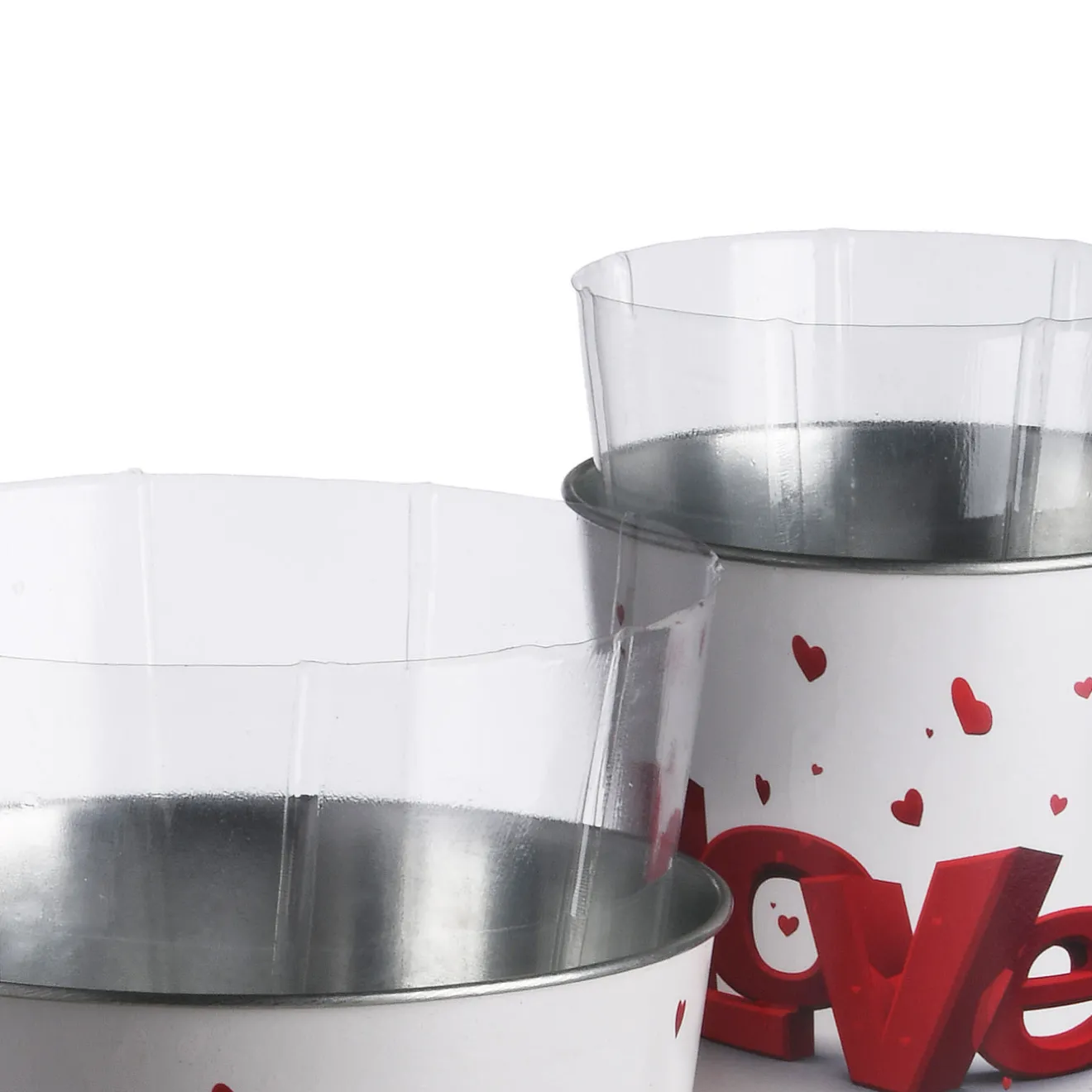Online 2 Piece Valentine's 'LOVE' Tin Pots Decorated with Red Hearts Decorations