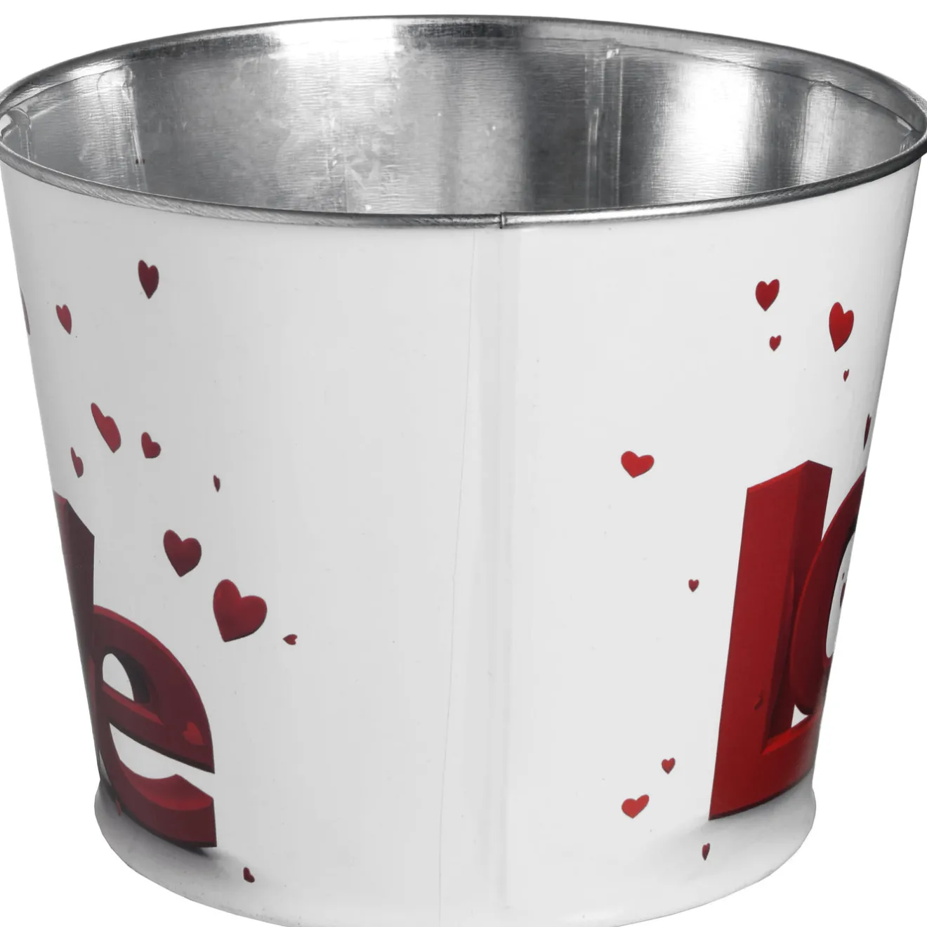 Online 2 Piece Valentine's 'LOVE' Tin Pots Decorated with Red Hearts Decorations