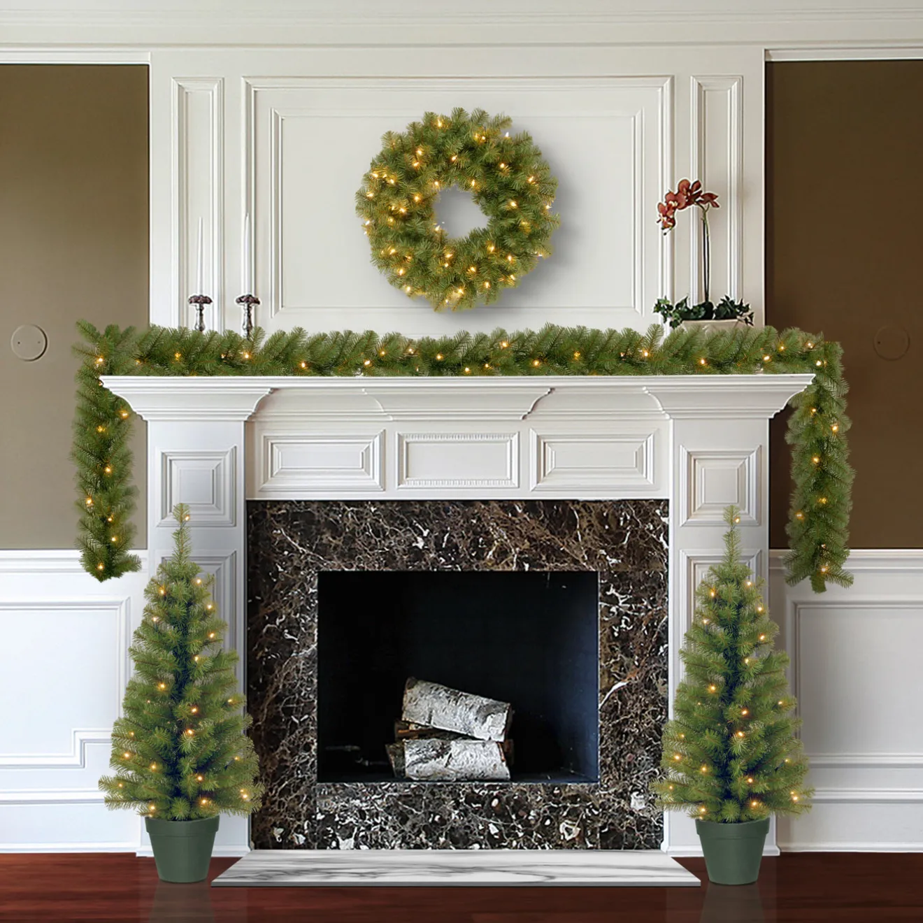 Hot Evergreen Assortment with 2 Entrance Trees, 1 Wreath, 1 Garland Assortment Bundles