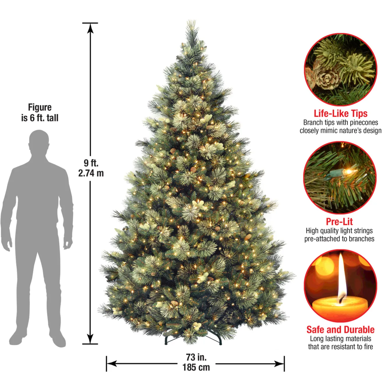 Outlet 9ft. Pre-Lit Carolina Pine Tree with Clear Lights with 900 Clear Lights Full|Pre-Lit