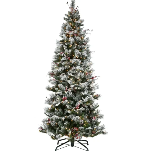 New 9ft. Pre-Lit Snowy Bedford Pine Hinged Tree with PowerConnect Clear Lights Pre-Lit|Slim