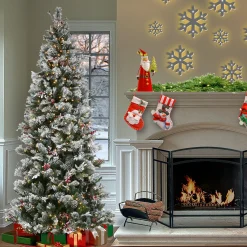 New 9ft. Pre-Lit Snowy Bedford Pine Hinged Tree with PowerConnect Clear Lights Pre-Lit|Slim