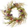 New 20in. Spring Wreath with Blue, Red and Pink Mixed Flower Blooms, Flowing Green Stems, Seed Pods Wreaths