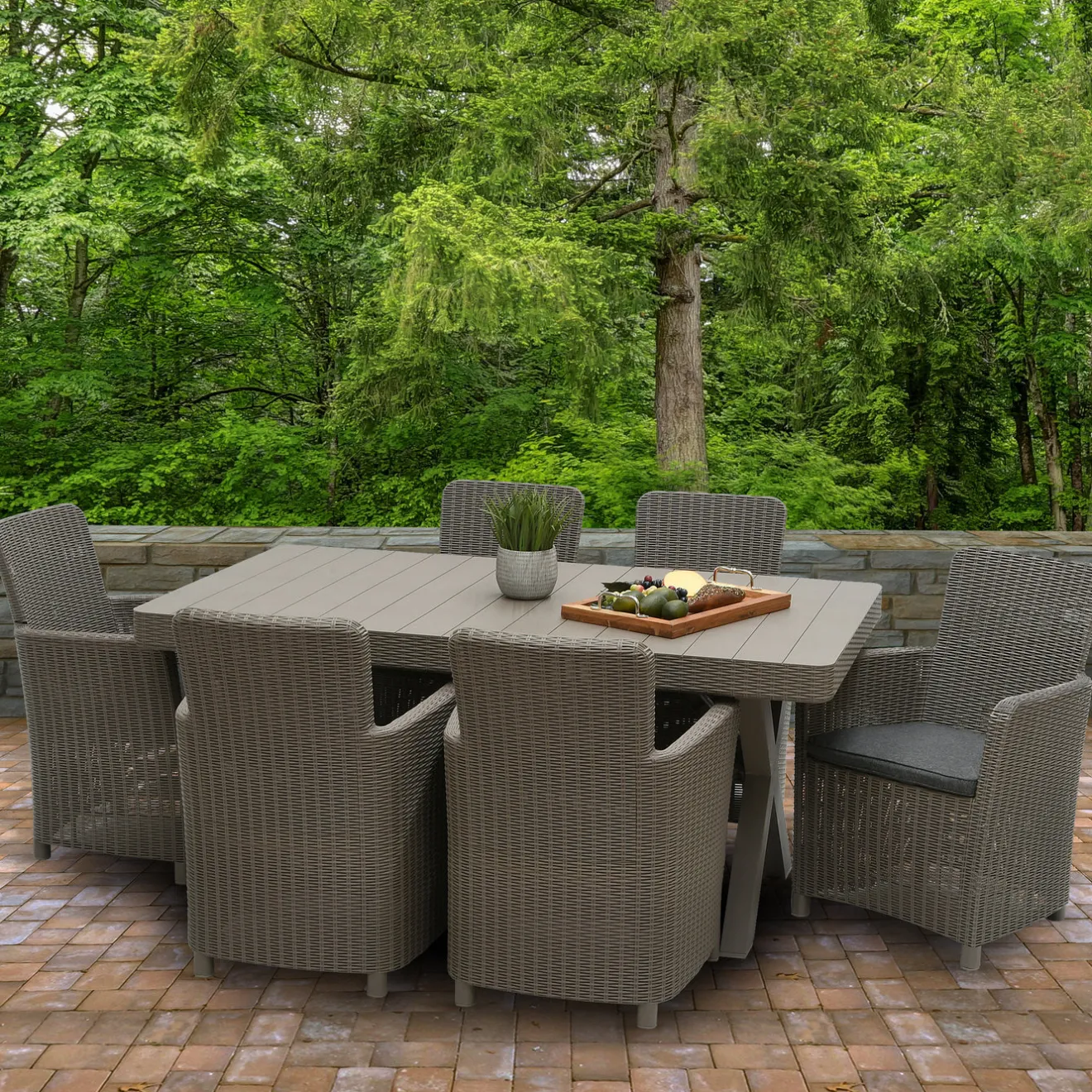 Clearance 7-Piece Antrim Collection All-Weather Wicker Finish Dining Set Patio Furniture