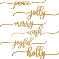 Sale 6-Piece Christmas Place Setting Message Decor, Curly Script Writing In Gold, 10 in Decorative Accents
