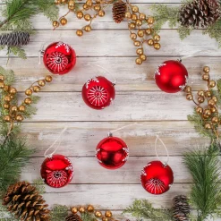 6-Piece Shatterproof Snowflake Red Ornaments Tree Ornaments