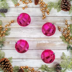 Clearance 4-Piece Shatterproof Swirling Pink Ornaments Tree Ornaments