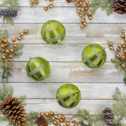 Online 4-Piece Shatterproof Swirling Lime Green Ornaments Tree Ornaments