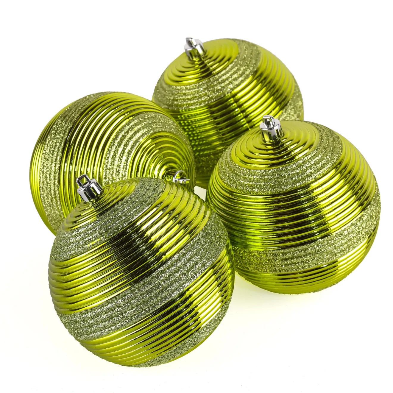 Online 4-Piece Shatterproof Swirling Lime Green Ornaments Tree Ornaments