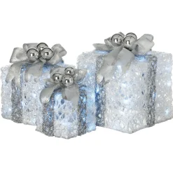Pre-Lit Decorated White Gift Box Assortment Yard Decorations