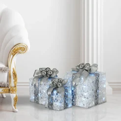 Pre-Lit Decorated White Gift Box Assortment Yard Decorations