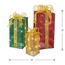 Hot Pre-Lit Multicolor Gift Boxes, Set of Three, White Lights Yard Decorations