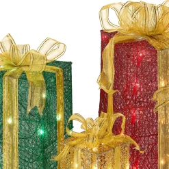 Hot Pre-Lit Multicolor Gift Boxes, Set of Three, White Lights Yard Decorations