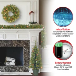 Sale Pre-Lit Promotional Green Assortment Set of 2 Entrance Trees, 1 Wreath, 1 Garland Assortment Bundles
