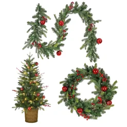 Online Pre-Lit Scotch Creek Fir Assortment Set of 1 Entrance Tree, 1 Wreath, 1 Garland Assortment Bundles