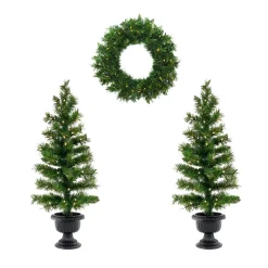 Online Pre-Lit Warm Welcome Assortment Set of 2 Entrance Trees, 1 Wreath Assortment Bundles