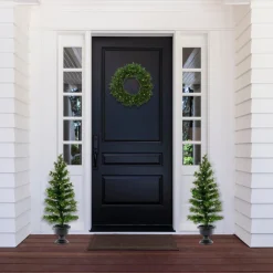 Online Pre-Lit Warm Welcome Assortment Set of 2 Entrance Trees, 1 Wreath Assortment Bundles