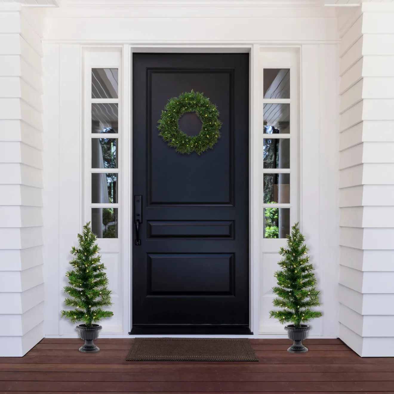 Online Pre-Lit Warm Welcome Assortment Set of 2 Entrance Trees, 1 Wreath Assortment Bundles