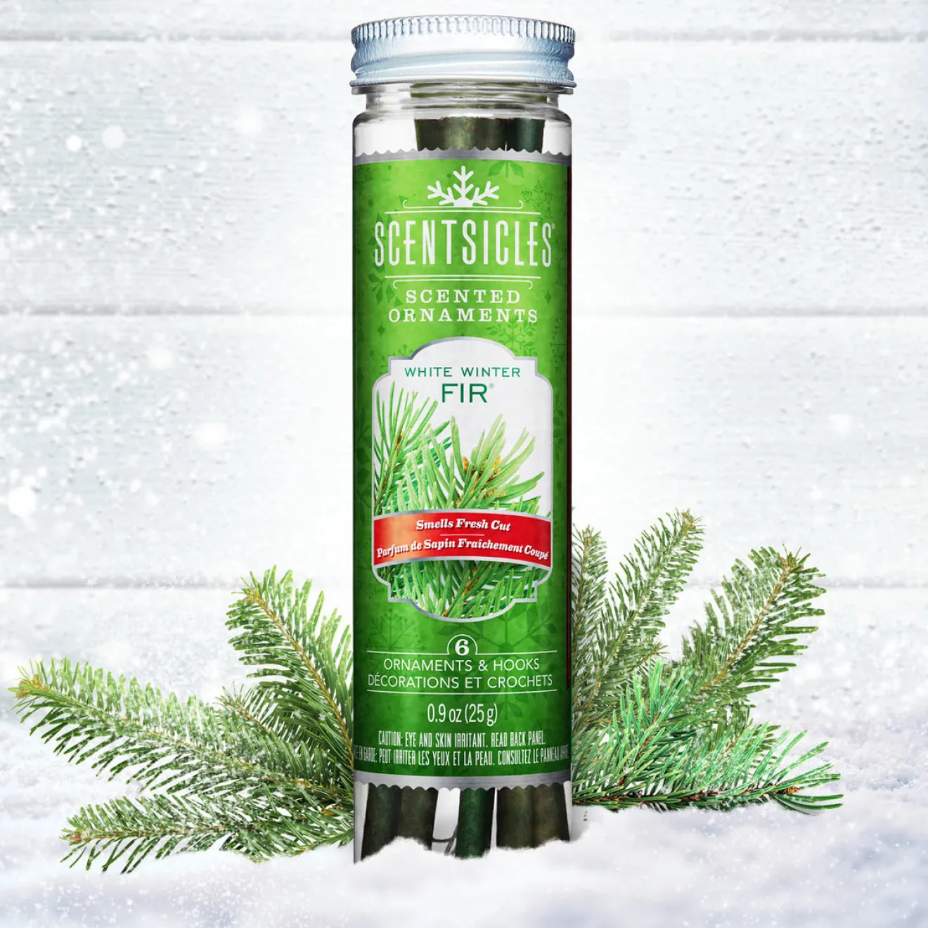 Discount Scented Ornaments, 2 Pack- 6ct Bottle, White Winter Fir, Fragrance-Infused Paper Sticks Scentsicles