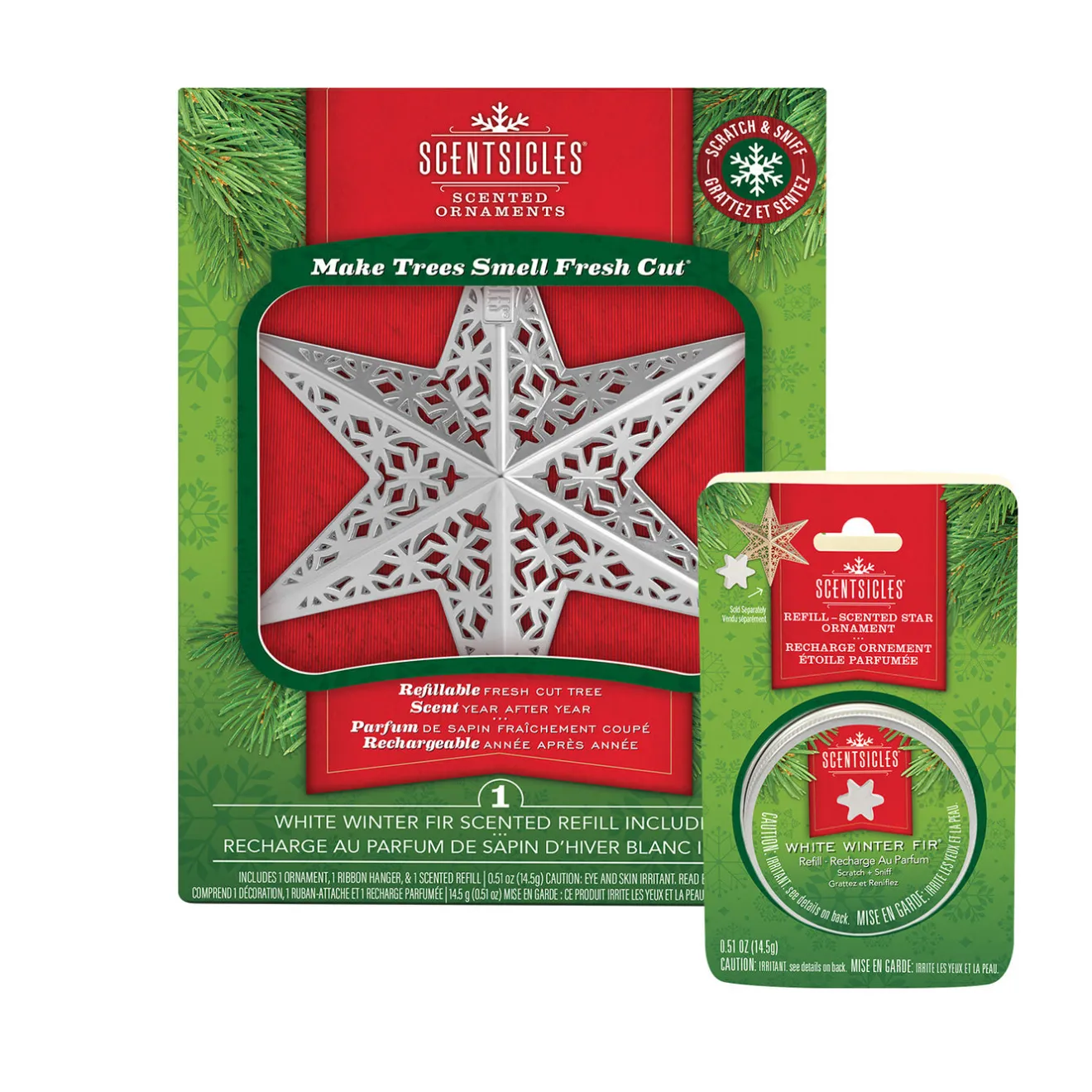 Scentsicles Decorative Ornament, Metal White Star, White Winter Fir with Refill Scentsicles