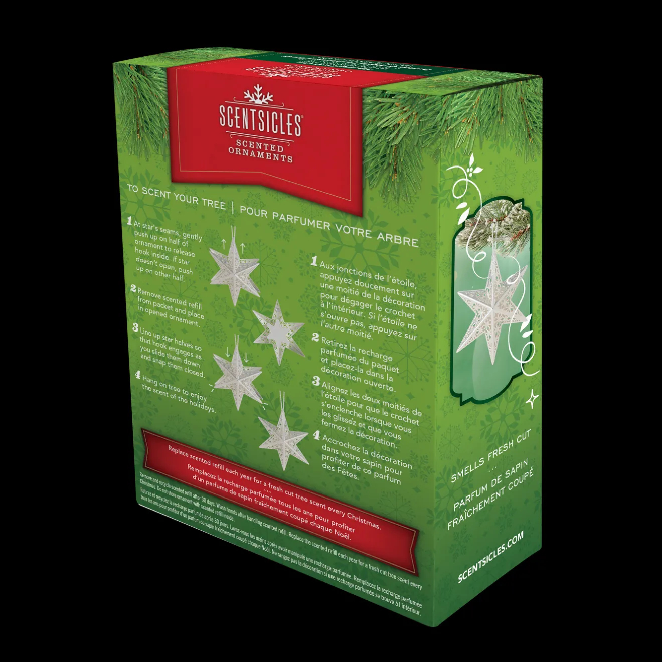 Scentsicles Decorative Ornament, Metal White Star, White Winter Fir with Refill Scentsicles