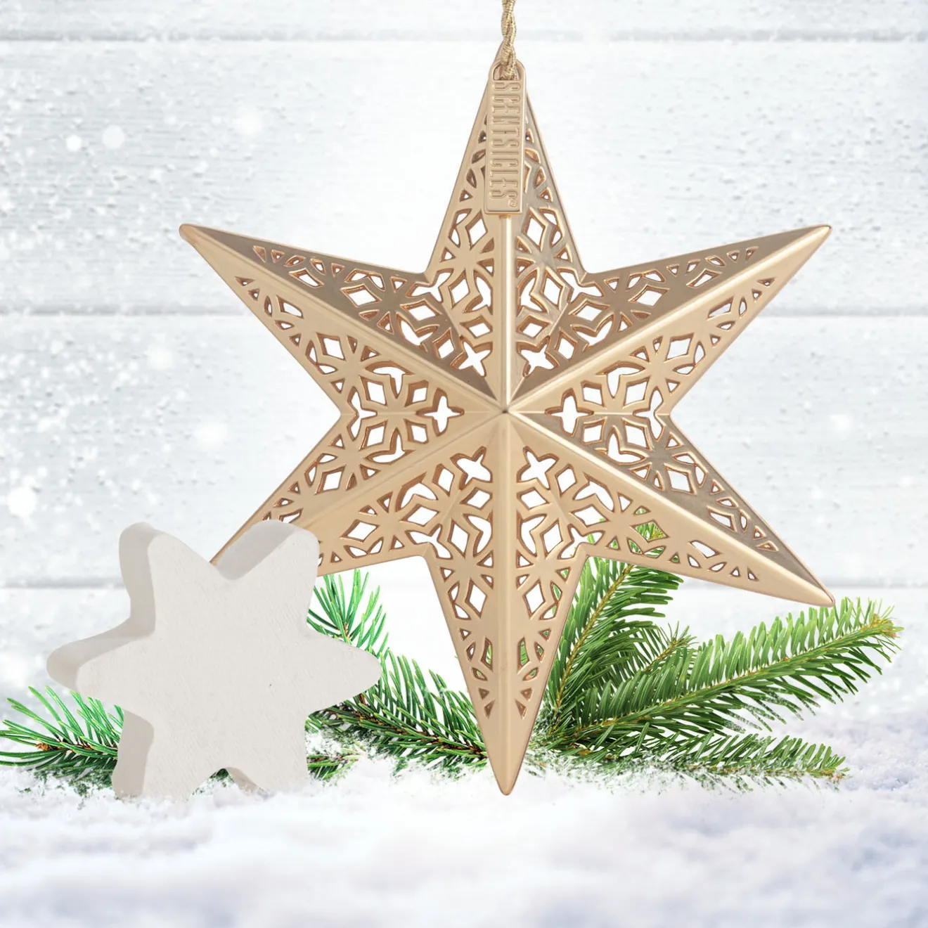 Sale Scentsicles Decorative Ornament, Metal Gold Star, White Winter Fir with Refill Scentsicles