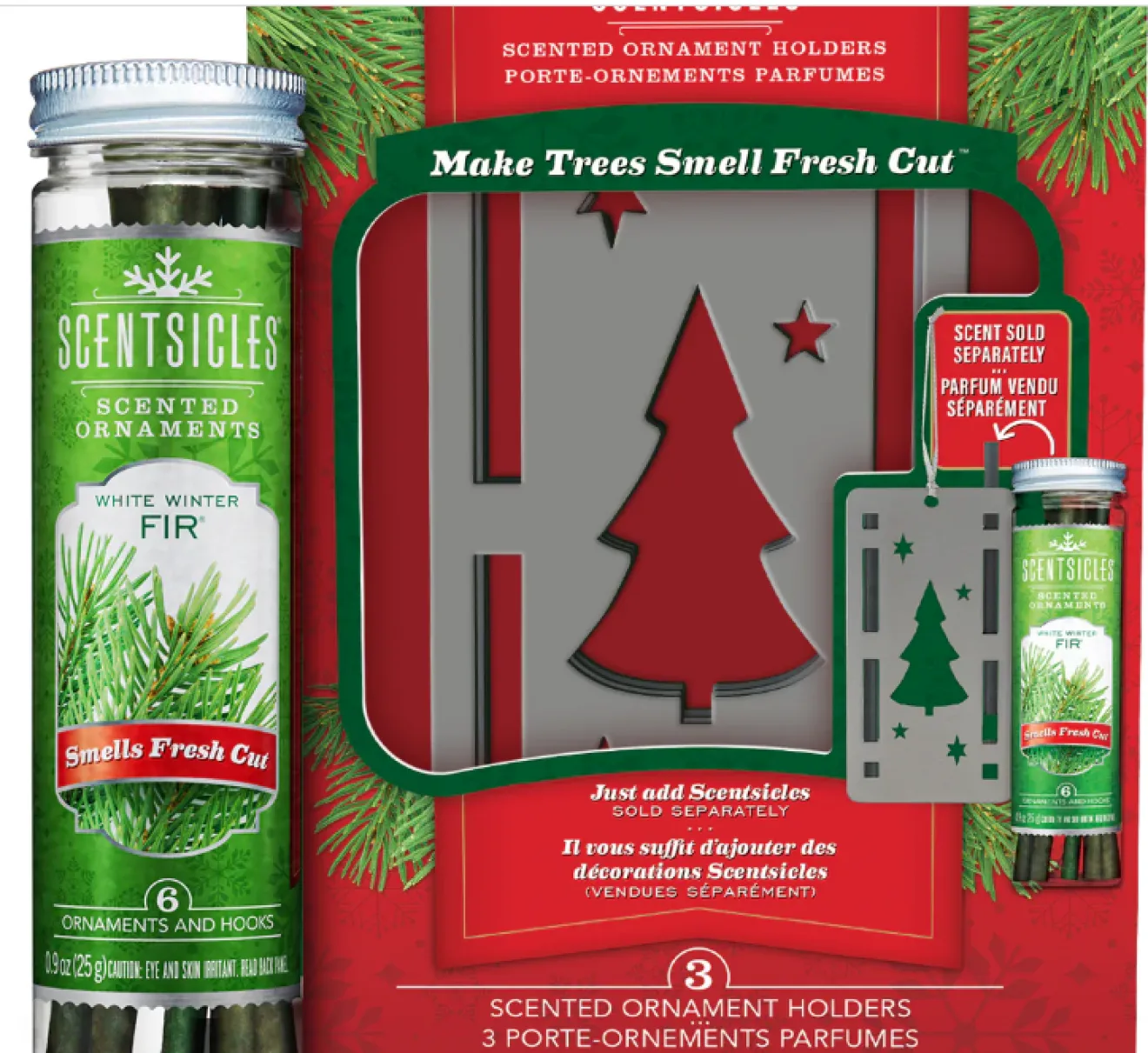 Best Scentsicles Trio Ornament Set of 3 and White Winter Fir Bottle of 6 Sticks Scentsicles