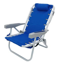 Discount 24x24x26 in. Aluminum Blue Horizontal Stripe Print Beach Chair with Pillow and side Pouch Patio Furniture