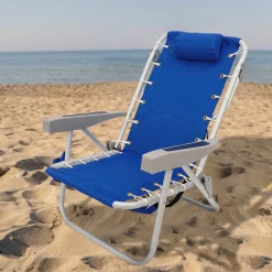 Discount 24x24x26 in. Aluminum Blue Horizontal Stripe Print Beach Chair with Pillow and side Pouch Patio Furniture