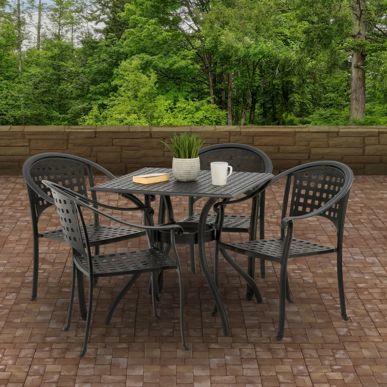 Sale 32x32x30 in. Bourton Small Space Cast Aluminum Straight Mesh All-Weather Dining Table, Seats 4, Bourton Collection Patio Furniture