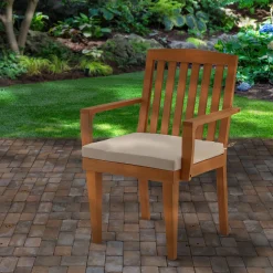 Hot 24x26x37 in. Eucalyptus Grandis Wood Dining Armchair, Natural Color with Beige Cushion & Polyester Pad Patio Furniture