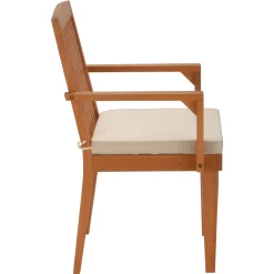 Hot 24x26x37 in. Eucalyptus Grandis Wood Dining Armchair, Natural Color with Beige Cushion & Polyester Pad Patio Furniture