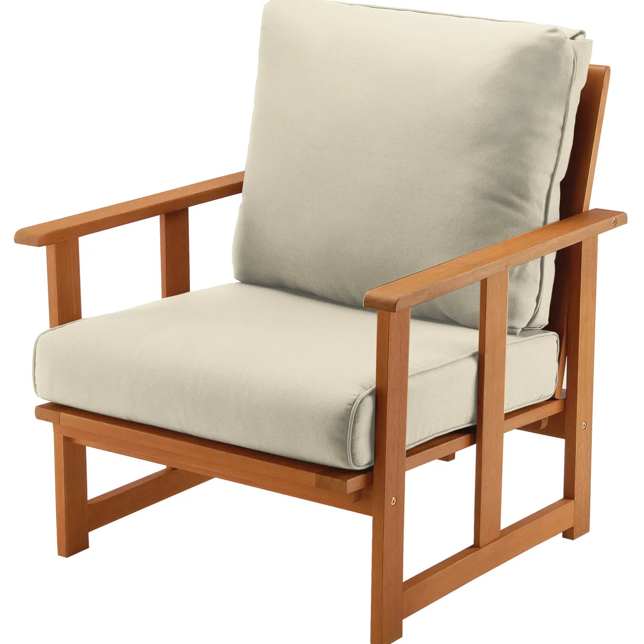Sale 31x31x33 in. Eucalyptus Grandis Wood Club Chair, Natural Color, Beige Cushions Patio Furniture