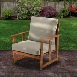 Sale 31x31x33 in. Eucalyptus Grandis Wood Club Chair, Natural Color, Beige Cushions Patio Furniture